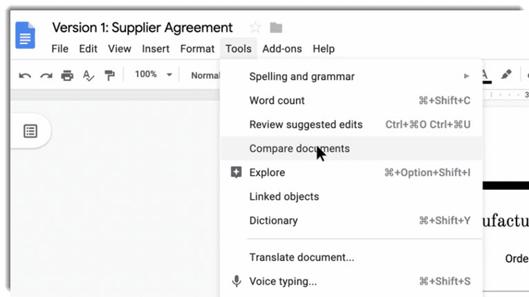 google docs comparazione dei documenti